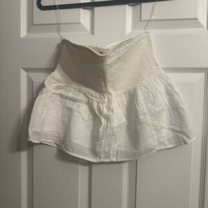 American Eagle White Strapless Smocked Top